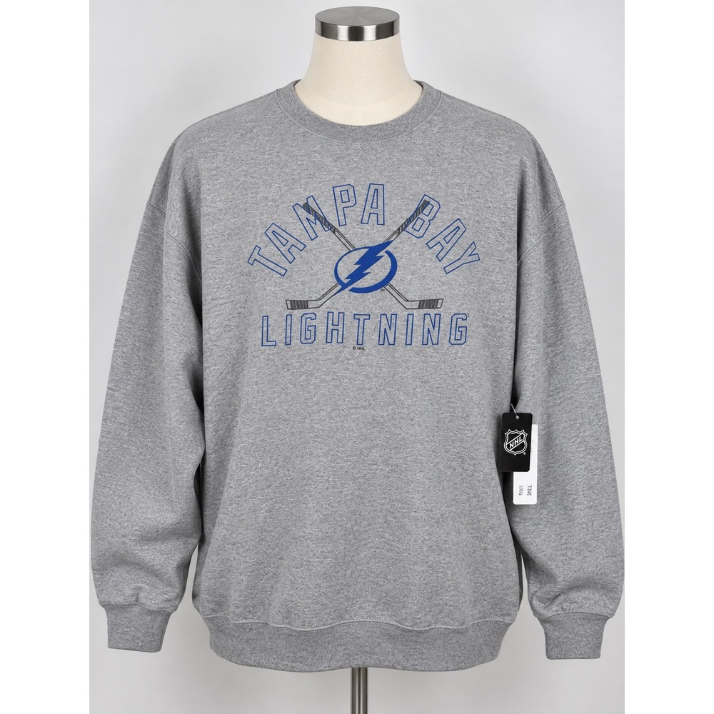 NHL Tampa Bay Lightning Crewneck Sweatshirt Gray Fleece Pullover Mens 2XL New